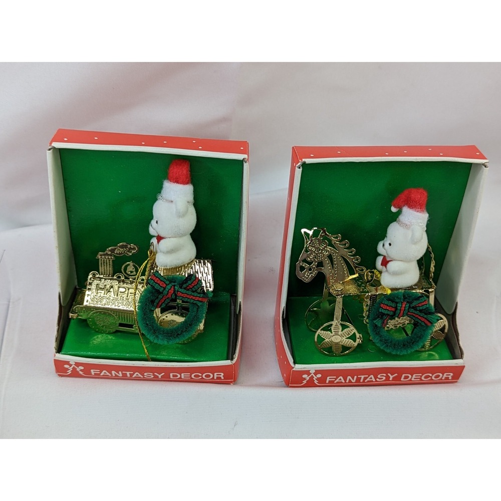 Fantasy Decor White Bear Gold Ornament Lot Train Horse #3
